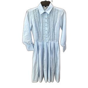 Laiglon Baby Blue Dress Vintage Fit Flare 3/5 Sleeve Button 10 Bust 32Waist 26”